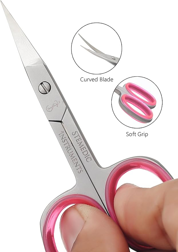 Nail Scissors Curved Eyebrow Scissors for Nail, Cuticle, Eyelashes, Nose Hair, Mustache and Beard - Manicure and Pedicure Small Scissors for Men and Women