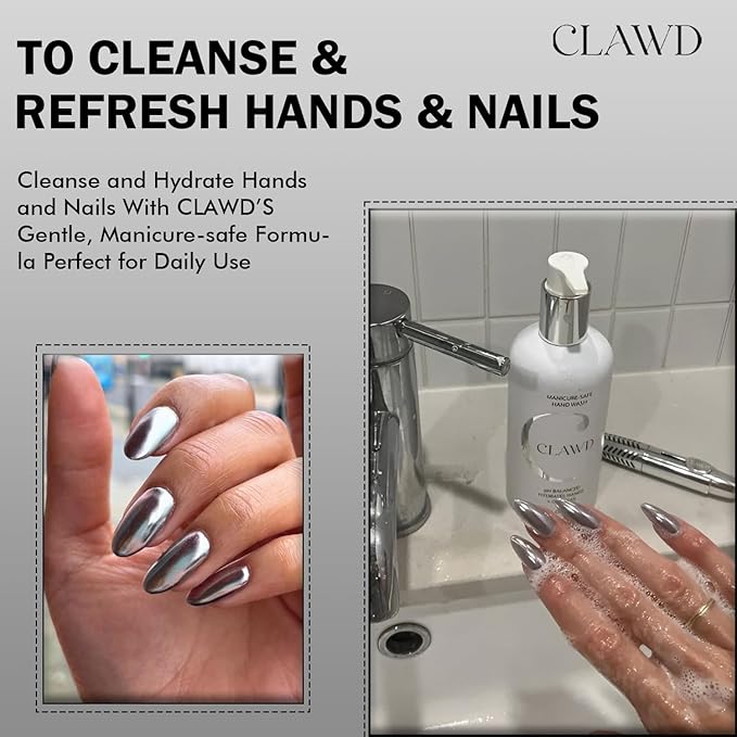 CLAWD Nail Care Kit for Girls and Women, Includes Nail Brush for Cleaning Fingernails, Fingernail Brush, Nail Scrubber Brush, Hand Wash 100ml & 300ml, Black, Blue, Silver, Pink Brushes | Set of 6