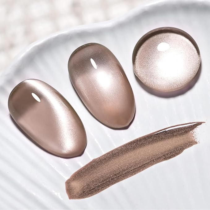 JODSONE Cat Eye Gel Nail Polish 16.5ml Brown Single Colors for Holographic Glitter Cat Eye with Magnet Reflective Translucent Need U V Lamp