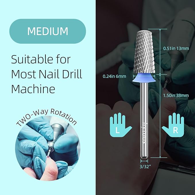 Safety Tapered Nail Drill Bits, Medium Uncoated Smooth Top Barrel Nail Bit, 3/32 Two-way Carbide Drill Bits for Nails, Electric Drills Files Accessories Removal Manicure Gel