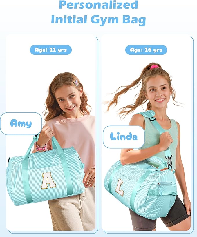 Christmas Gifts for Teenager, Girls Travel Duffle Bag, Kids Initial Overnight Bags with Shoe Compartment, Personalized Weekend Bag with Cosmetic Pouch, Birthday Gift for Kid (Letter R)
