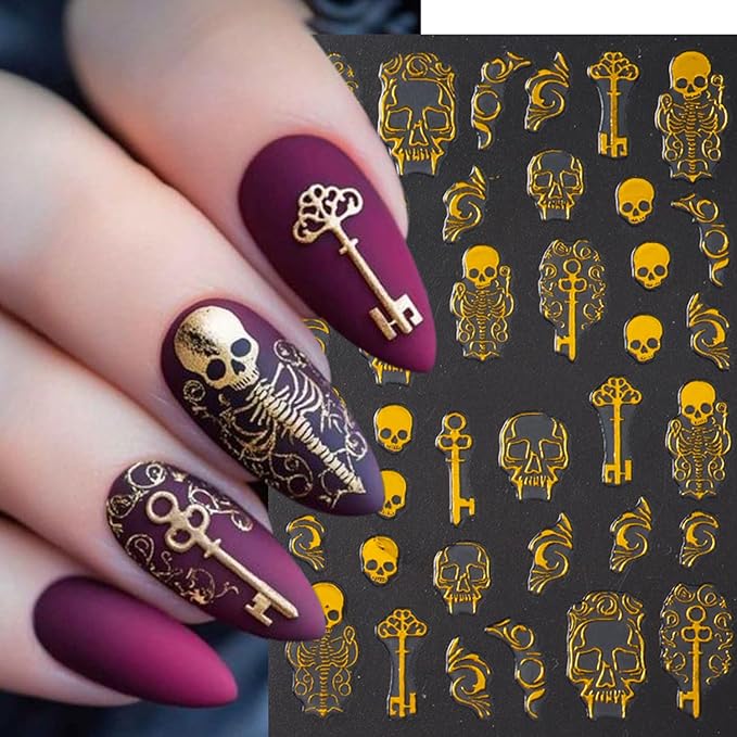 6 Sheets Halloween Nails Stickers Cute Ghost Mummy Nails Art Stickers 3D Self-Adhesive Supplies Nail Decal with Black White Spider Web Design Nail Sticker for Nail Art Women's DIY Decoration