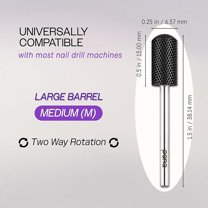 PANA 3/32" Large Smooth Round Top Safety Carbide Nail Drill Bit for Gel Polish & Acrylic Removal Nail Salon Manicure Pedicure Electric File Tools (Large Barrel - DLC Black, Medium)