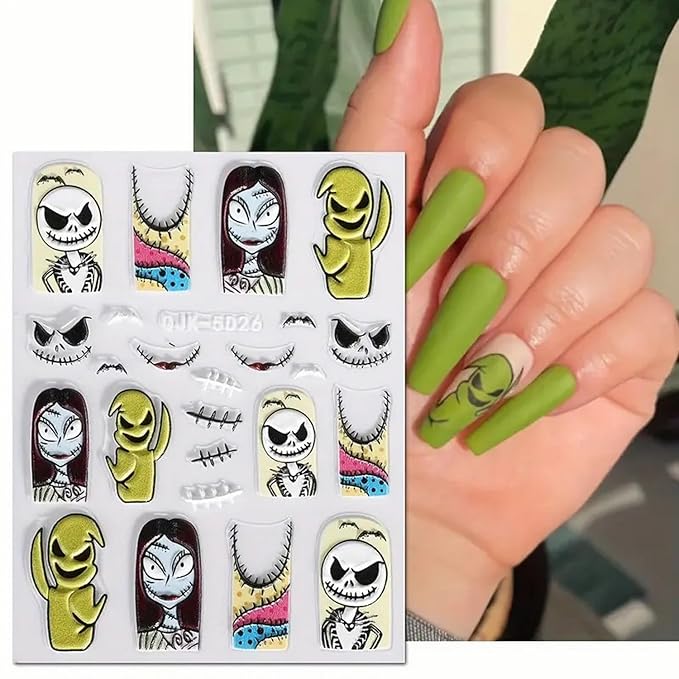 6 Pcs Halloween Nail Art Stickers Decals 5D Embossed Scary Ghost Nightmare Self-Adhesive Designs Nail Supplies Terror Scar Mask Spider Web Designs Halloween DIY Manicure Decorations for Women