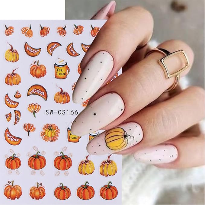 6 Sheets Fall Nail Stickers 3D Self Adhesive Thanksgiving Nail Decals Cute Pumpkin Nail Art Stickers Sunflower Maple Leaf Flower Nail Design Sticker Supplies for Women DIY Autumn Nail Decoration