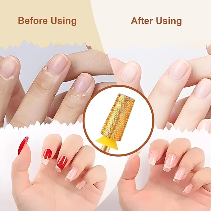 3/32" Large Tapered Barrel Flat Bit Tungsten Carbide Nail Drill Bit Safety Bit for Gel & Acrylic Removal, 2- Way Rotating Efile Tip, Salon Electric File Accessory (XF Girt, Gold)