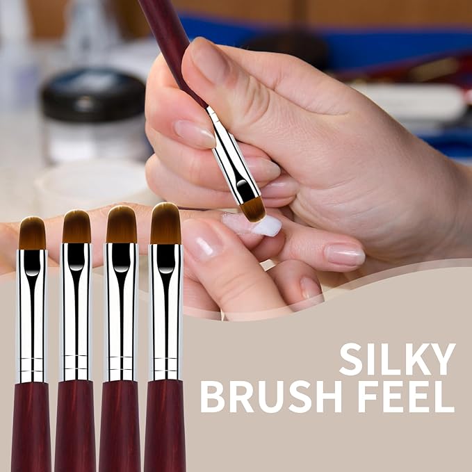 French Manicure Brush, Esclane 2 Way French Nail Brush with Dotting Tool for Manicure Cuticle Clean Up Nail Art Design, French Tip Brush (Wood, #10)