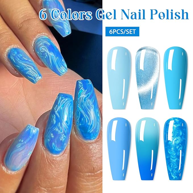 MEET ACROSS Gel Nail Polish Set 6 Pcs Glitter Colors Gel Nail Kit Art Design Soak Off UV LED (SET-10, 6pcs)