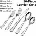 20 Piece Embossed Silverware Set, Stainless Steel Flatware Set - Image 5
