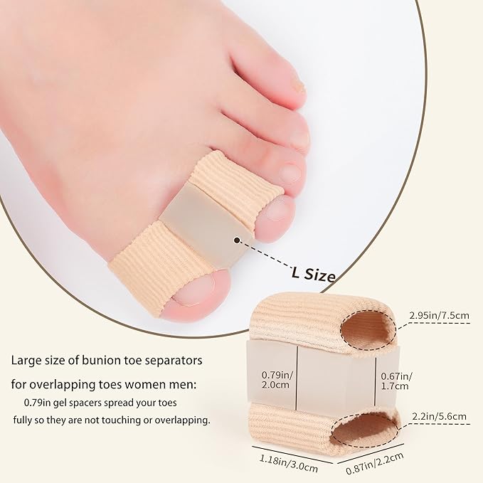 FOYOLO Gel Toe Separators Bunion Corrector with 2 Loops be Made of Elastic Fabric Material 2PCS Toe Corrector for Big Toes, Toe Spacers Suitable for Hallux valgus, Foot Pain,Corns (L)