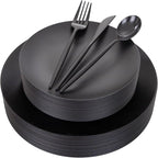 ejonirinjonir 150pcs Frosted Black Plastic Plates Plastic Plate by Ejonirinjonir