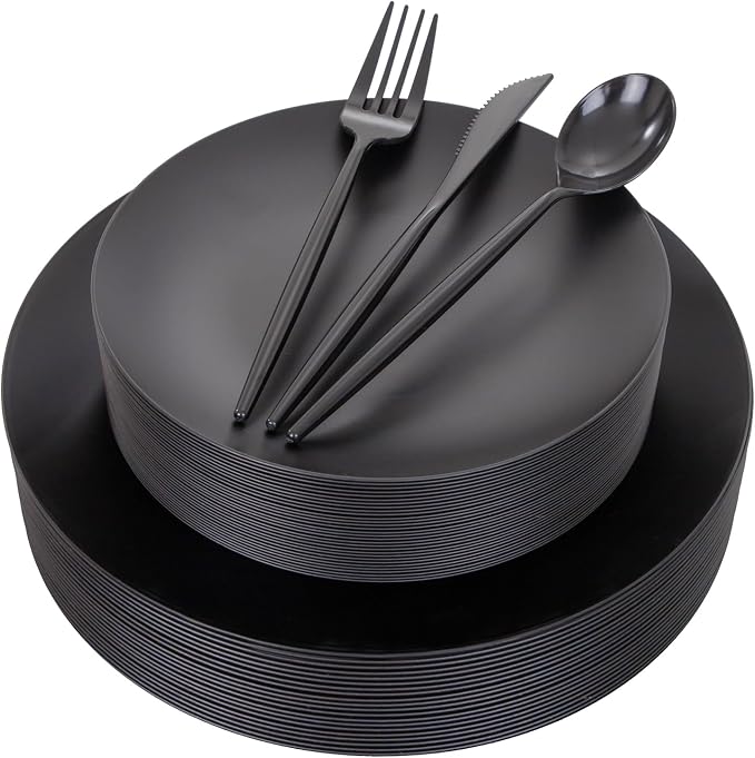 ejonirinjonir 150pcs Frosted Black Plastic Plates Plastic Plate by Ejonirinjonir