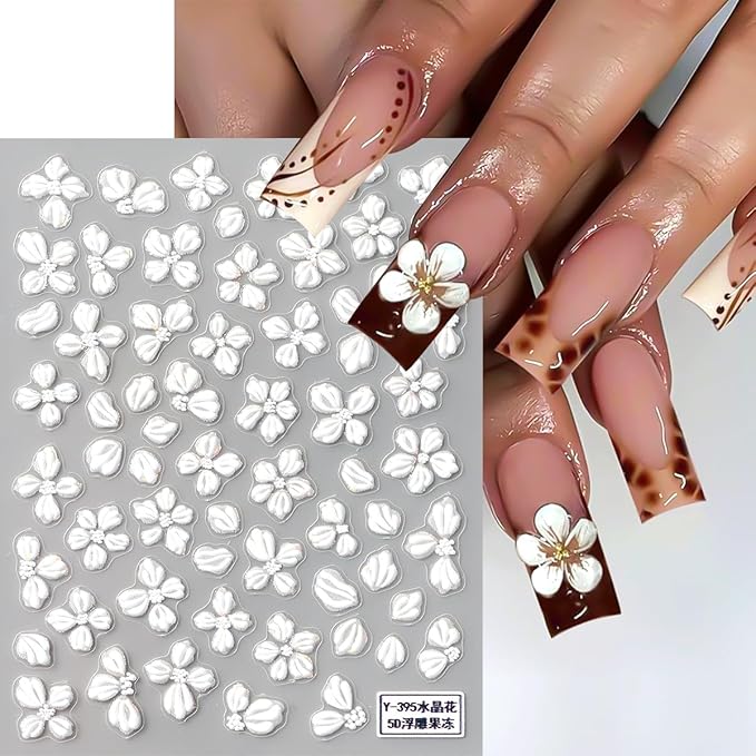 5D Embossed Flowers Nail Stickers for Nail Art Designs,4 Sheets Spring Cherry Blossom Floral Petals Self-Adhesive Nail Decals,Holographic Sakura Foils Sticker for Nail Decoration Manicure Supplies