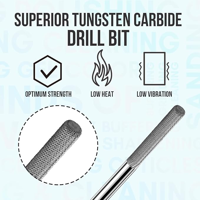 Makartt Cuticle Nail Drill Bit - Safety Tungsten Carbide Cuticle Remover Drill Bit Needle Bit Under Nail Cleaner Dead Skin Nail Prepare 3/32'' for Electric Nail File Nail Buffer Bit-3XF (Silver,Fine)