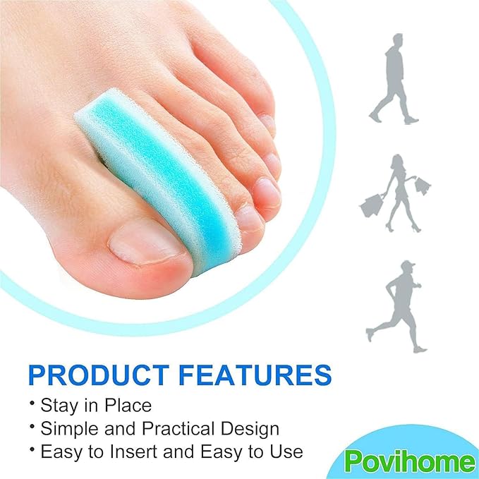 Povihome 20 Pack Foam Toe Spacers(2/5" Thick), 3-Layer Toe Separators - Large Size - to Align Crooked, Overlapping Toe, Relieve Corn, Blister and Reduce Irritation
