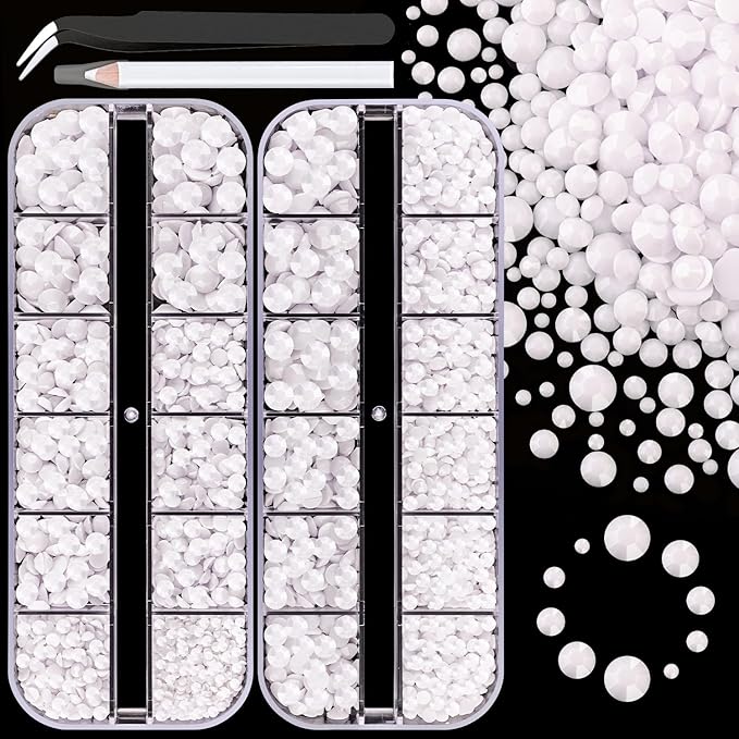 Resin Rhinestones for Crafting, 2 Boxes White Flatback Crystals for Bedazzling Crafts DIY Nail Art Decoration, Non Hotfix Bulk Gems for Tumbler Shoes Clothing Fabric Face Makeup