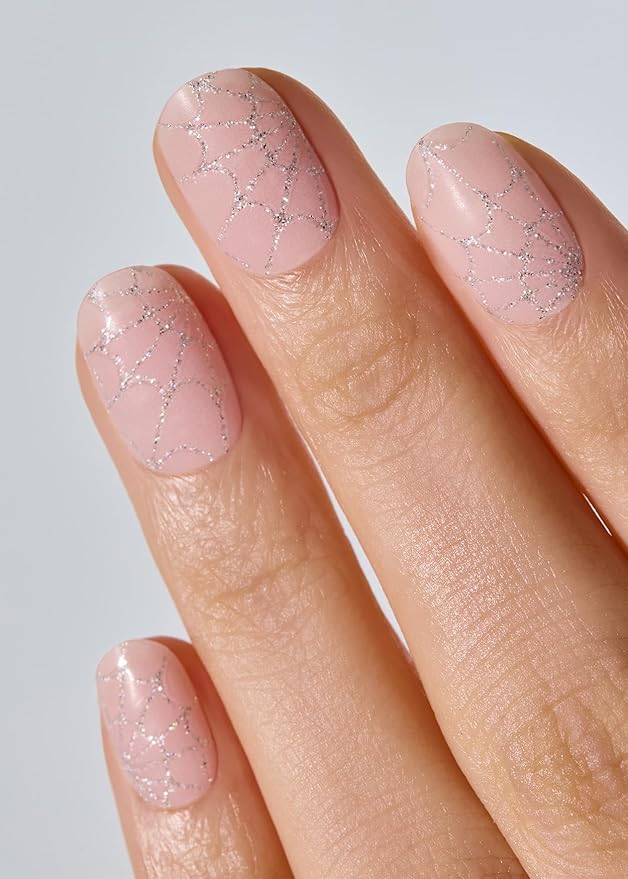 ohora Semi Cured Gel Nail Strips (N Silver Web) - Works with Any Lamps, Salon-Quality, Long Lasting, Easy to Apply & Remove - Includes 2 Prep Pads, Nail File & Wooden Stick