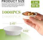 ECOLipak 1 oz Compostable Condiment Cups, 1000 Pack Bagasse Portion Cups | - Image 2