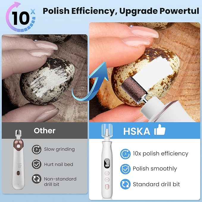 Nail Drill Electric File: HSKAI® 10000RPM Powerful Nail Drill with LCD Display, Cordless Thick Nail Grind Filer for Acrylic Gel Natural Nails Toenails, Manicure & Pedicure Multi-Tool for Home Salon