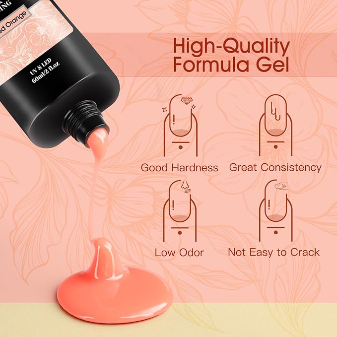 ROSALIND 2 oz Nude Poly Nail Gel, Fall Poly Extension Orange Gel Poly Builder Nude Nail Quick Building Acrylic Nails Poly Extension Gel Poly Thickening Nail Art Design Natural