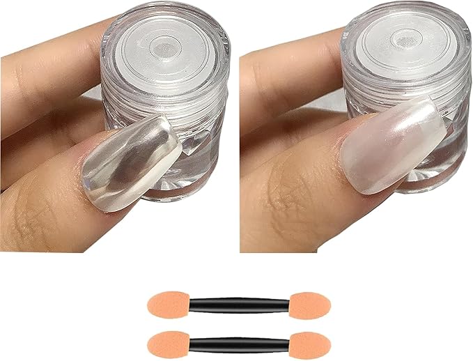 2PCS Moonlight White Chrome Nail Powder, Pearl Nail Powder High Gloss Mirror Effect Pearlescent Iridescent Glitters Powder for Nails Art Design 2 Colors