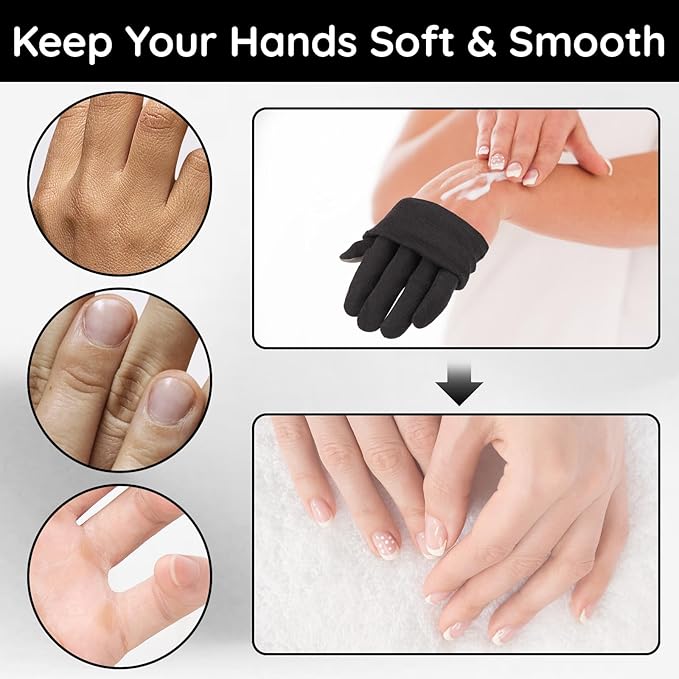 Segbeauty 8 Counts Elastic Touchscreen Black Sleeping Cotton Gloves Liners, 4 Pairs Hand Moisturizer Gloves with Elastic Band, Soft Sleeping Work Glove for Dry Hands Overnight Care Lotion Cotton Glove