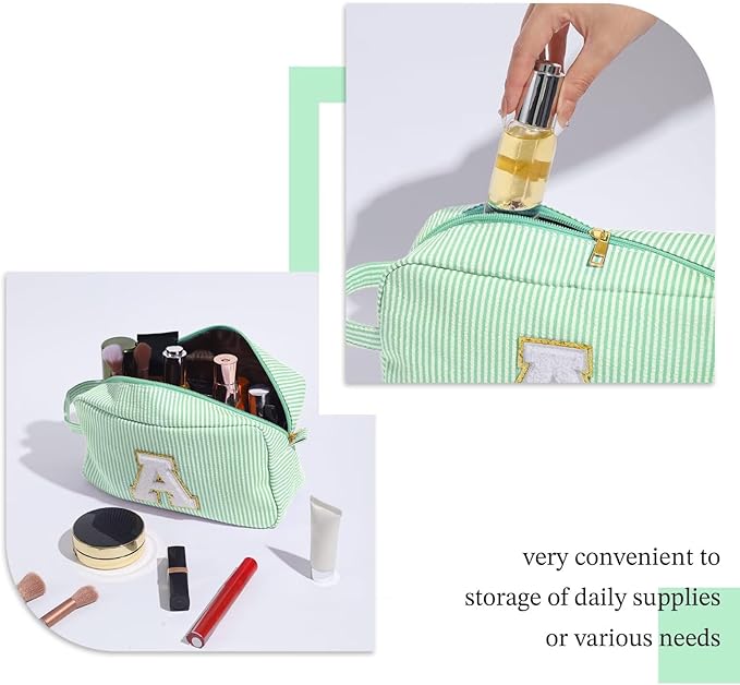 YOOLIFE Initial Makeup Bag - Personalized Monogram Cute Green Makeup Bag Cosmetic Travel Toiletry Pouch Make Up Case for Women Mom Best Friend Bridesmaid Sister Teacher, Birthday Gifts for Women Her H
