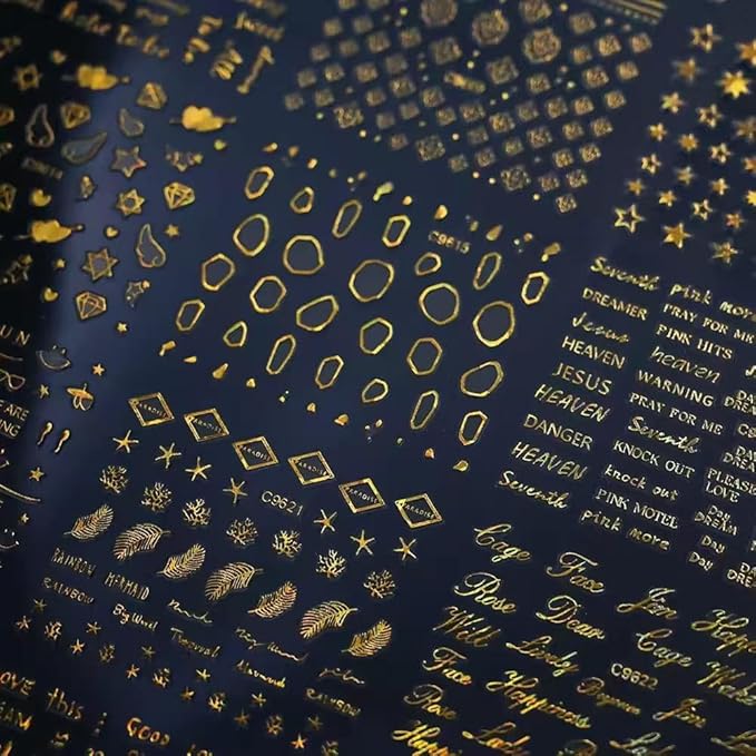 30 Sheets Gold Nail Stickers Star Moon Nail Art Stickers 3D Embossed Self Adhesive Nail Decals Letter Heart Nails Design Summer Nail Art Decals for Women Manicure DIY Decoration