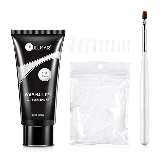 Clear Poly Nail Gel Kit Nail Builder Gel Nail Extension Poly Gel Nail Nail Art Design Poly Nail Gel Colors with Nail Brush 40pcs Dual Form for Nails Kit for Home and DIY (30ml/1fl.oz)
