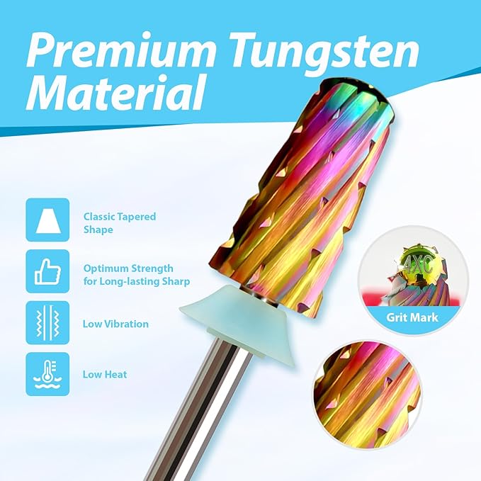 Round Top Nail Drill Bits, Cross Cut Tapered 3/32'' Safety Tungsten Carbide Professional Bit, Remove Gel Fast, Left Right Hand Use, Acrylic Nail Polish, Technicians Bits, Quadruple Coarse.