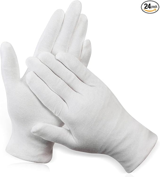 Paxcoo 12 Pairs XL White Cotton Gloves for Dry Hand Moisturizing Cosmetic Eczema Hand Spa and Jewelry Inspection