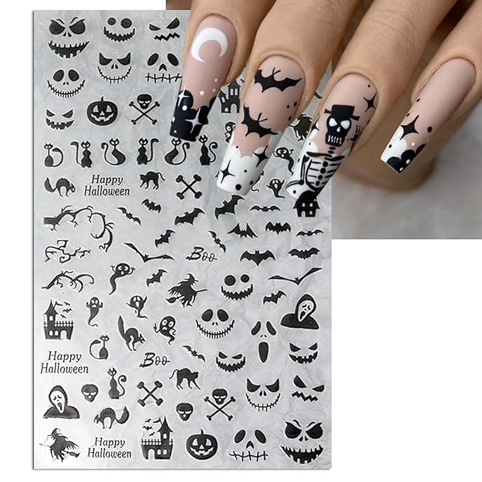 TailaiMei 12 Sheets Halloween Nail Stickers, Laser Self-Adhesive Nail Art Decals for DIY Glitter Nail Decorations (5 Colors)