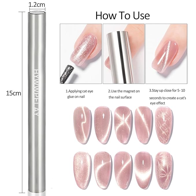 5 Pieces Cat Eye Nail Magnet Cat Eye Magnet for Nails Magnetic Gel Polish Magnetic Magnets Wood Cat Eye Nail Polish Magnet Stick Nails Design Tools for DIY Home, Salon, Studio