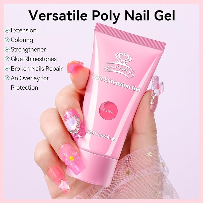 Makartt Poly Nail Gel Set: Sheer & Neon Pink Colors, Strong Builder for Extension Overlay Strengthener 3D Diy, Long-lasting for Nails French Manicures Home Salon-2PCs 30ML