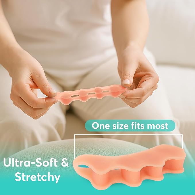 Comfwalk® ToeAlign™ – Toe Separators for Men & Women – Toe Straightener Stretcher – Corrects Bunions, Overlapping Toes, Hammer Toes, Claw Toes – Soft Medical-Grade Silicone Toe Spacers (Skin Color)