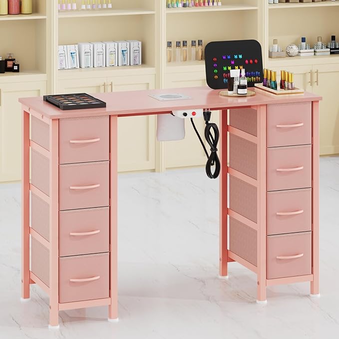 Nail Desk, Manicure Table, Nail Beauty Salon Workstation w/Electric Dust Collector, 8 Fabric Drawers