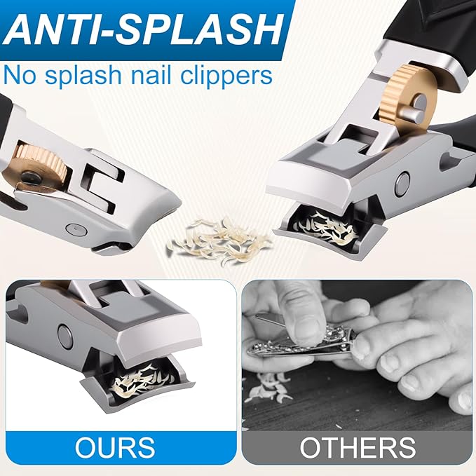 Goredny Orthoclip Toe Nail Clippers, Long Handle Toenail Clipper for Seniors and Men, Wide Jaw Opening 180° Slanted Nail Clippers with Anti-Splash Catcher, Heavy Duty Stainless Steel Toenail Clippers