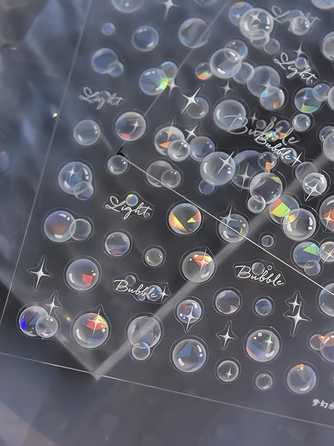 SoftSoul Light Bubble Nail Stickers 5D Embossed Premium Salon-Quality Nail Charm Accessories, Easy Application & Self-Adhesive Ocean Aurora Sticker for DIY Manicure, Nail Art, Press on, Home or Salon