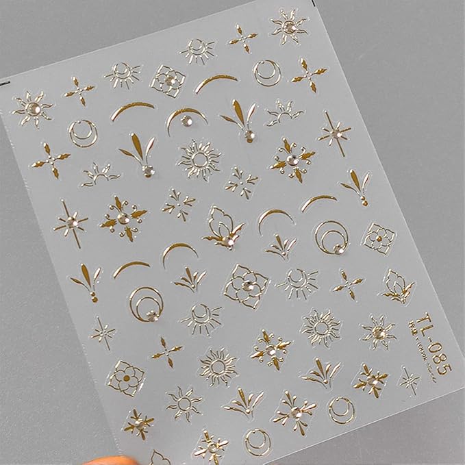 Gold Flower Nail Art Stickers 5D Embossed Retro Nail Decals Bohemia Flower Designs Self Adhesive Gel Nail Art Supplies Accessories Colorful Nail Stickers for Women Nail Decoration