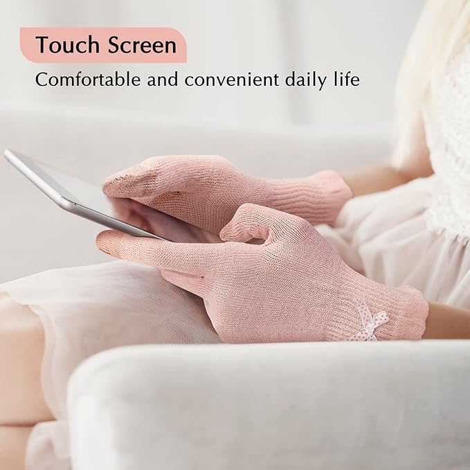 Evridwear Cotton Moisturizing Gloves Overnight Touchscreen for Dry Hands SPA Eczema Hand Care, Day and Night Moisturizing Sleeping Gloves (2 Pair S/M, Feather Weight Pink Color)