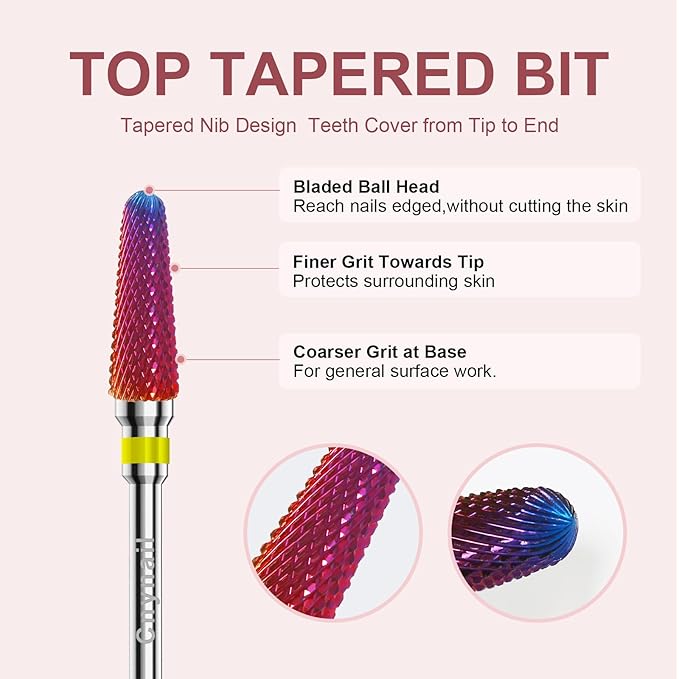 3/32" 2PCS Clean Cone Bits Extra Fine Grit Carbide Cuticle Cleaner Bit for Electric Nail Drills – Professional Manicure Tool for Nail Salons and Home Use (XF Grit. Purple)