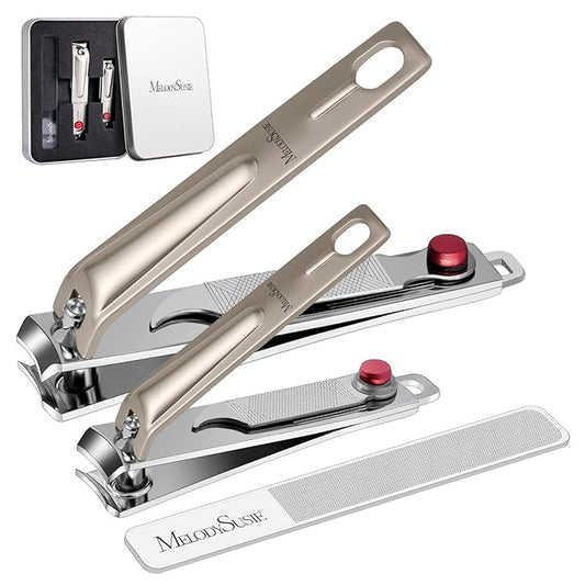 MelodySusie Nail Clippers Set, Ultra Sharp Toenail Clippers with Glass Nail File, 3 in 1 Stainless Steel Nail Clippers for Men Women, Fingernail Clipper Nail Cutter Manicure Set, Champagne