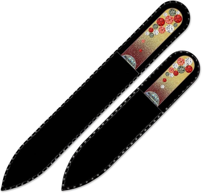 Nail File - Mont Bleu Set of 2 Glass Nail Files Hand Decorated with Crystals - Handmade Birthday Gifts for Women - Czech Tempered Glass - Glass Fingernail Files - for Natural Nails