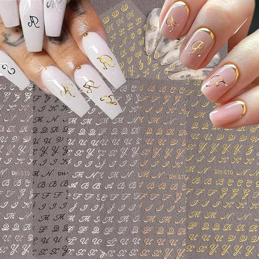 7 Pcs Letter Nail Stickers for Nail Art, Alphabet 3D Self-Adhesive Old English Nail Decals, Nail Supplies Nail Art Design Accessories for Women and Girls Manicure DIY Decoration