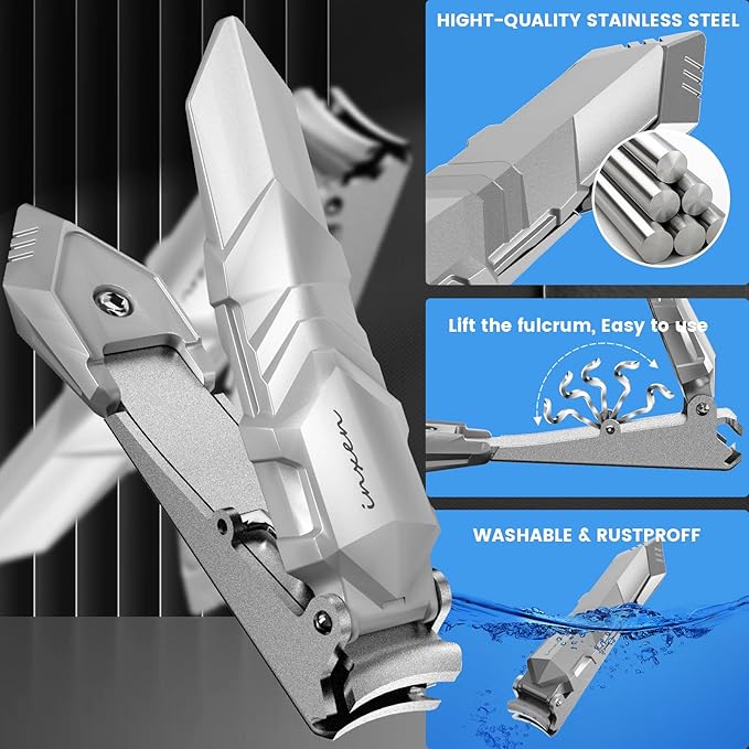 Nail Clippers for Men with Catcher, Sharp Nail Clippers of No Splash Self-Collecting, Stainless Steel Heavy Duty Toenail Clippers for Fingernail and Toenails,Nail Cutter for Seniors Adults Women