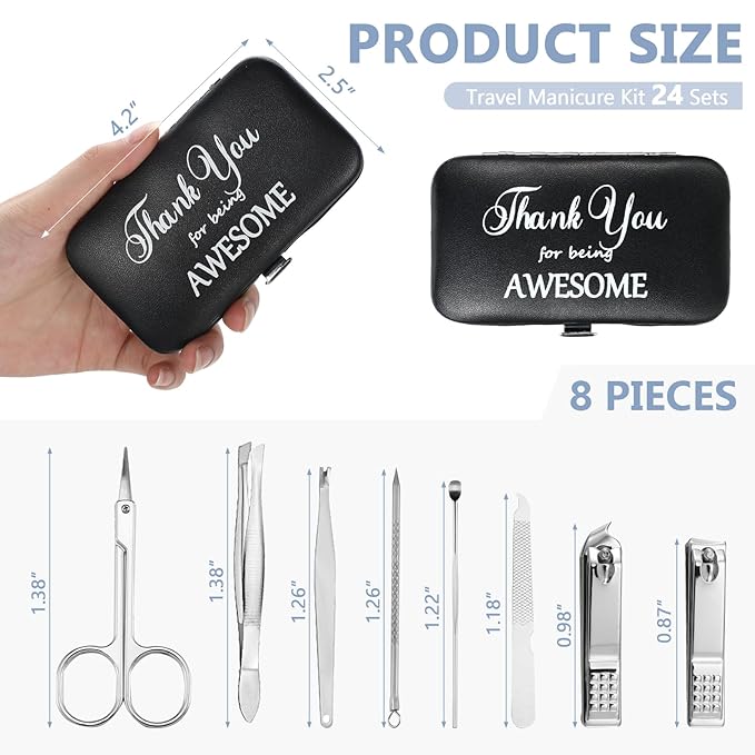 Therwen 24 Sets Manicure Set Nail Clippers 8 in 1 Stainless Steel Grooming Nail Kit Thank You Appreciation Gift Professional Pedicure Tool for Men Women Personal Care(Black)