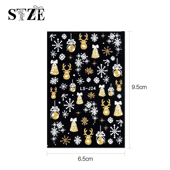 8 Sheets Glitter Christmas Nail Art Stickers Decals Self-Adhesive Holiday Gold Snowman Snowflake Winter Nail Supplies Nail Art Design Decoration Accessories