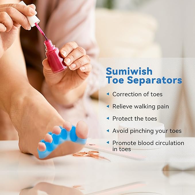 Sumiwish Toe Separators, 8 Pcs Toe Stretcher for Therapeutic Relief from Plantar Fasciitis, (Blue and Clear) Soft Gel Toe Spacers to Correct Bunions, Hammer Toes, Claw Toes -4 Pairs, Soft Material
