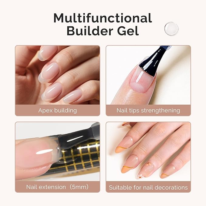 MelodySusie Hema Free Clear Builder Nail Gel for Nails Thickening, Tpo Free, 0.5 Fl Oz, Soak Off UV Extension Gel, Nail Art Design Salon DIY Manicure at Home for Women