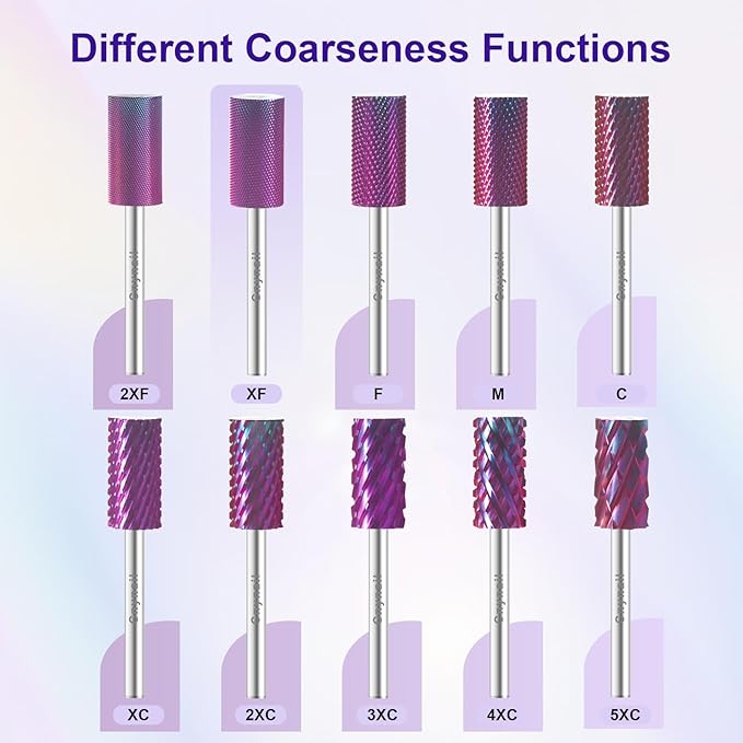 3/32" Large Barrel Bit Tungsten Carbide Nail Drill Bit Safety Bit for Gel & Acrylic Removal, 2- Way Rotating Efile Tip, Salon Electric File Accessory (XF Girt, Purple)